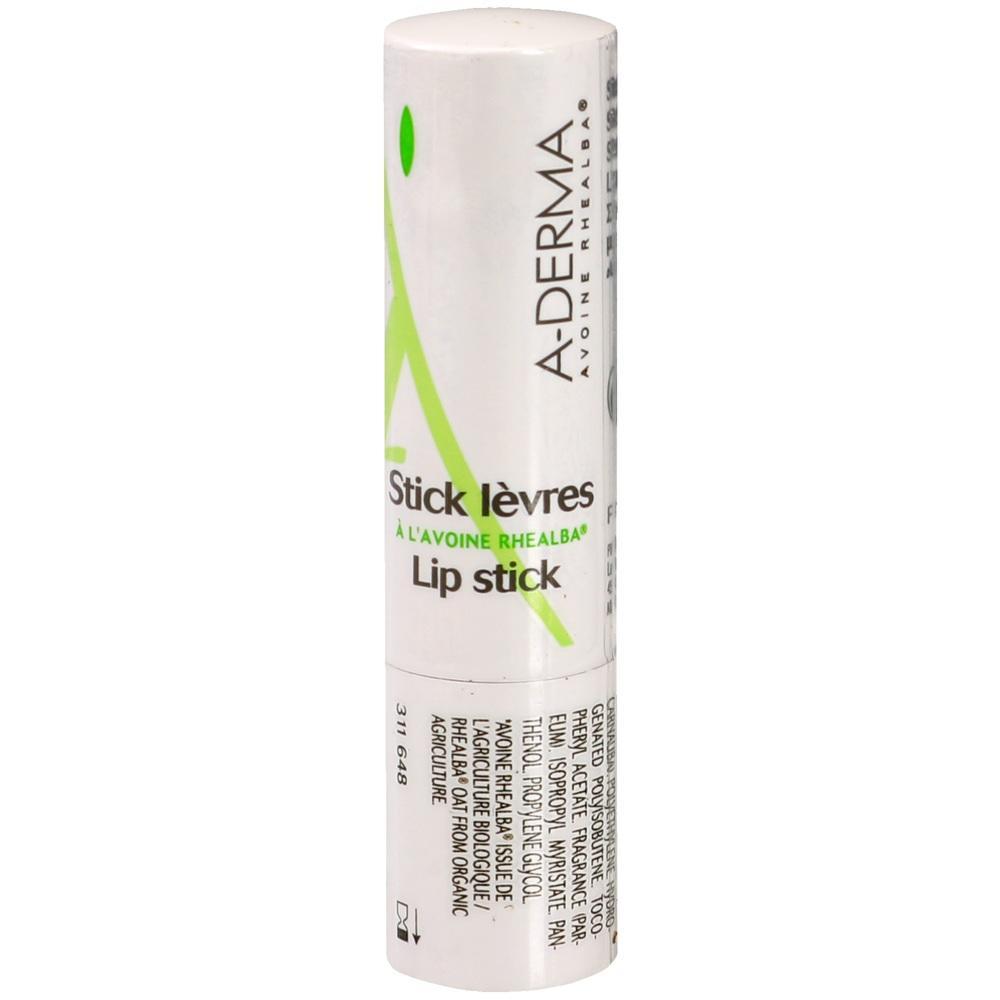 Ein wei&szlig;er Lippenpflegestift der Marke A-Derma steht aufrecht.
