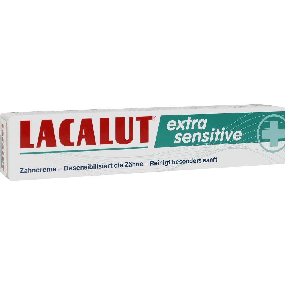 Zahnpastatube mit der Aufschrift "Lacalut extra sensitive".