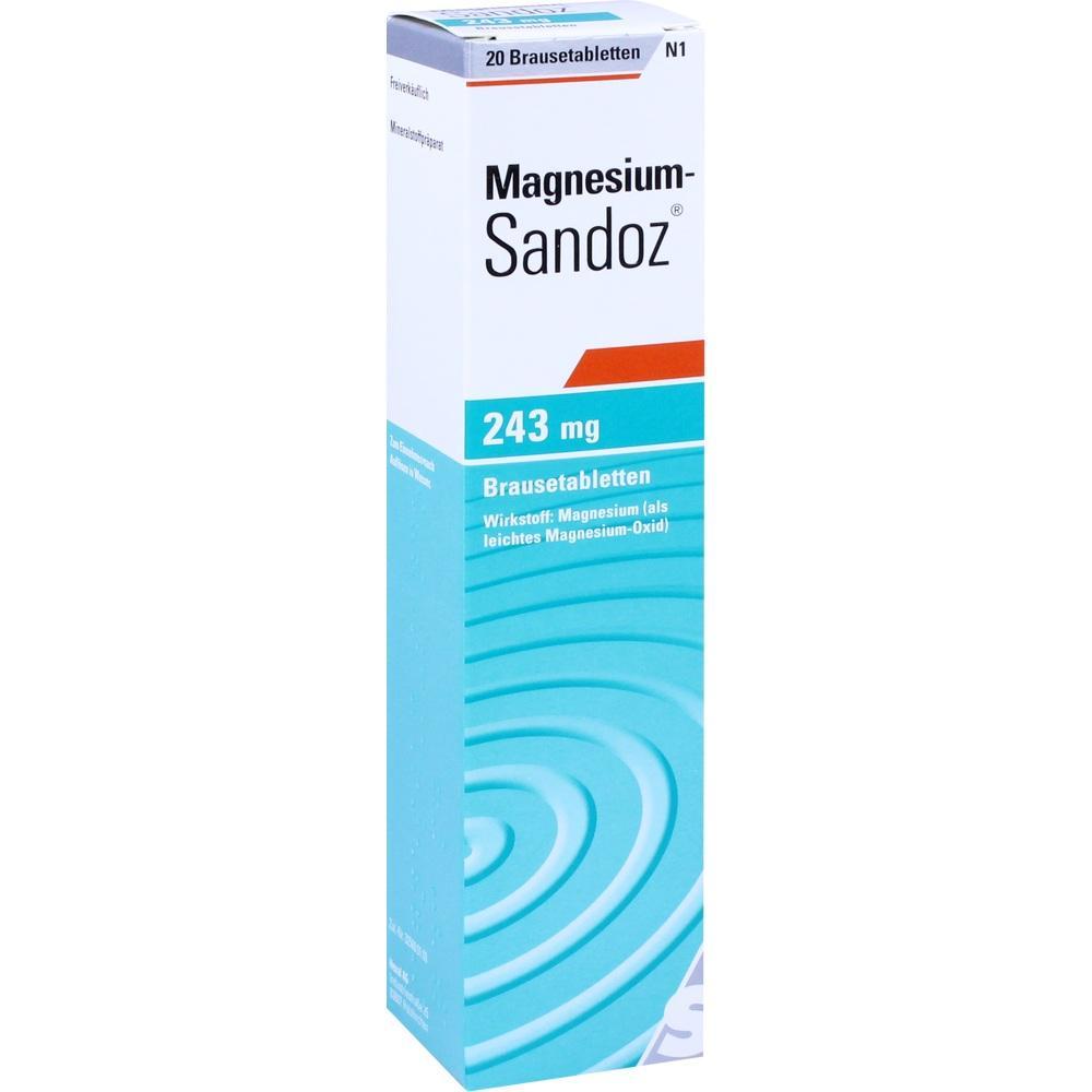 Eine Packung mit 20 Magnesium-Brausetabletten, 243 mg pro Tablette.
