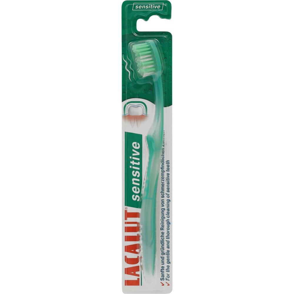 Grüne Zahnbürste in Verpackung für empfindliche Zähne.