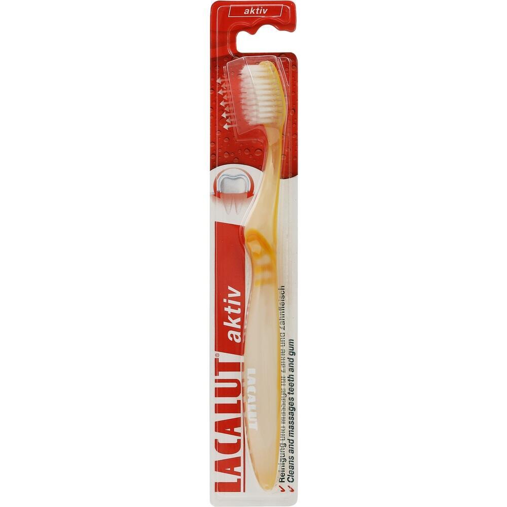 Eine Zahnbürste in einer roten Verpackung ist abgebildet.