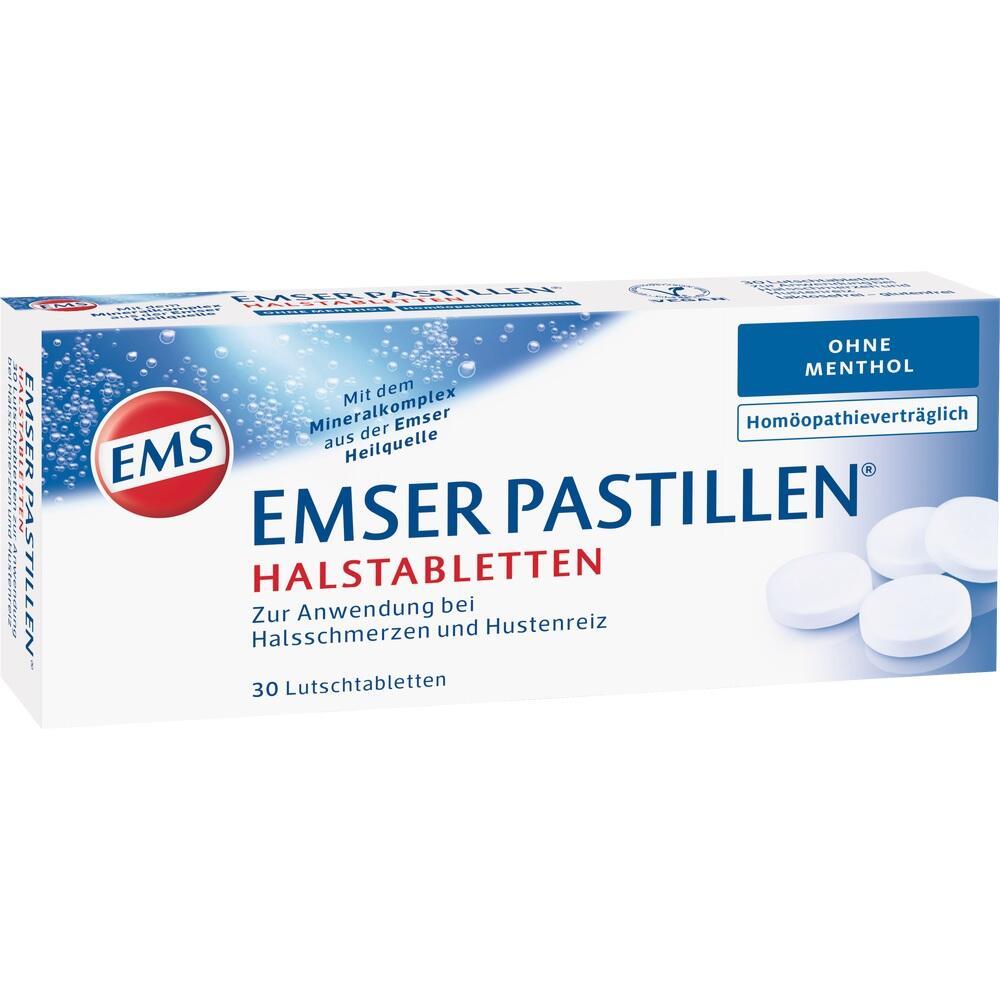 Weiße Packung mit Emser Halstabletten gegen Halsschmerzen.