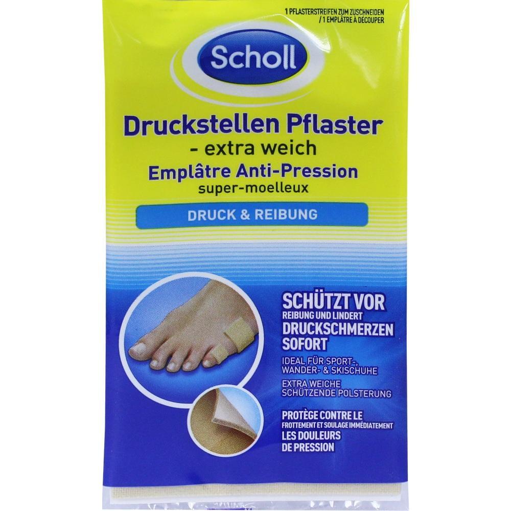 Eine Verpackung von Scholl-Druckstellenpflastern mit Extra-Schutz für Druck und Reibung.