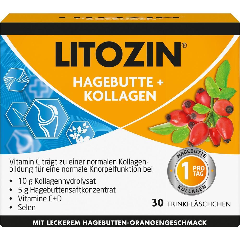 Verpackung von Litozin, Hagebutte und Kollagen, mit 30 Trinkfläschchen.
