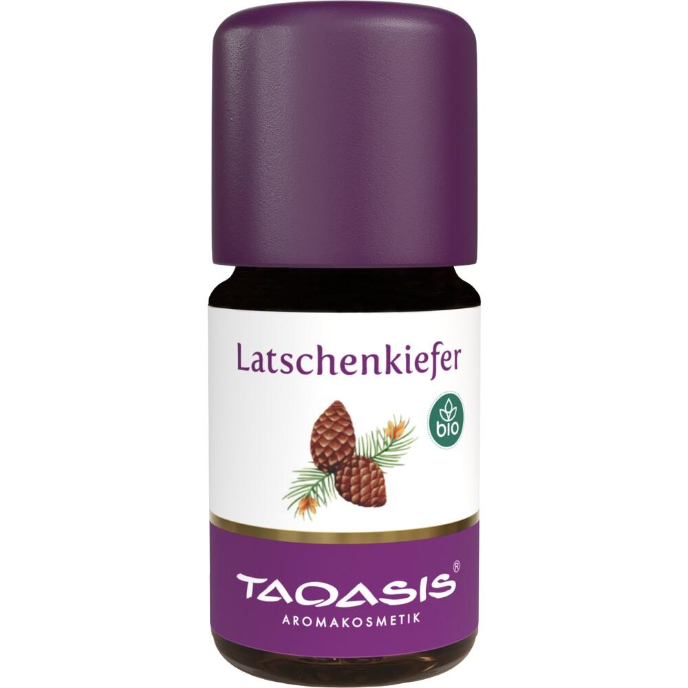 Kleines braunes Fläschchen mit lila Deckel und Etikett "Latschenkiefer".