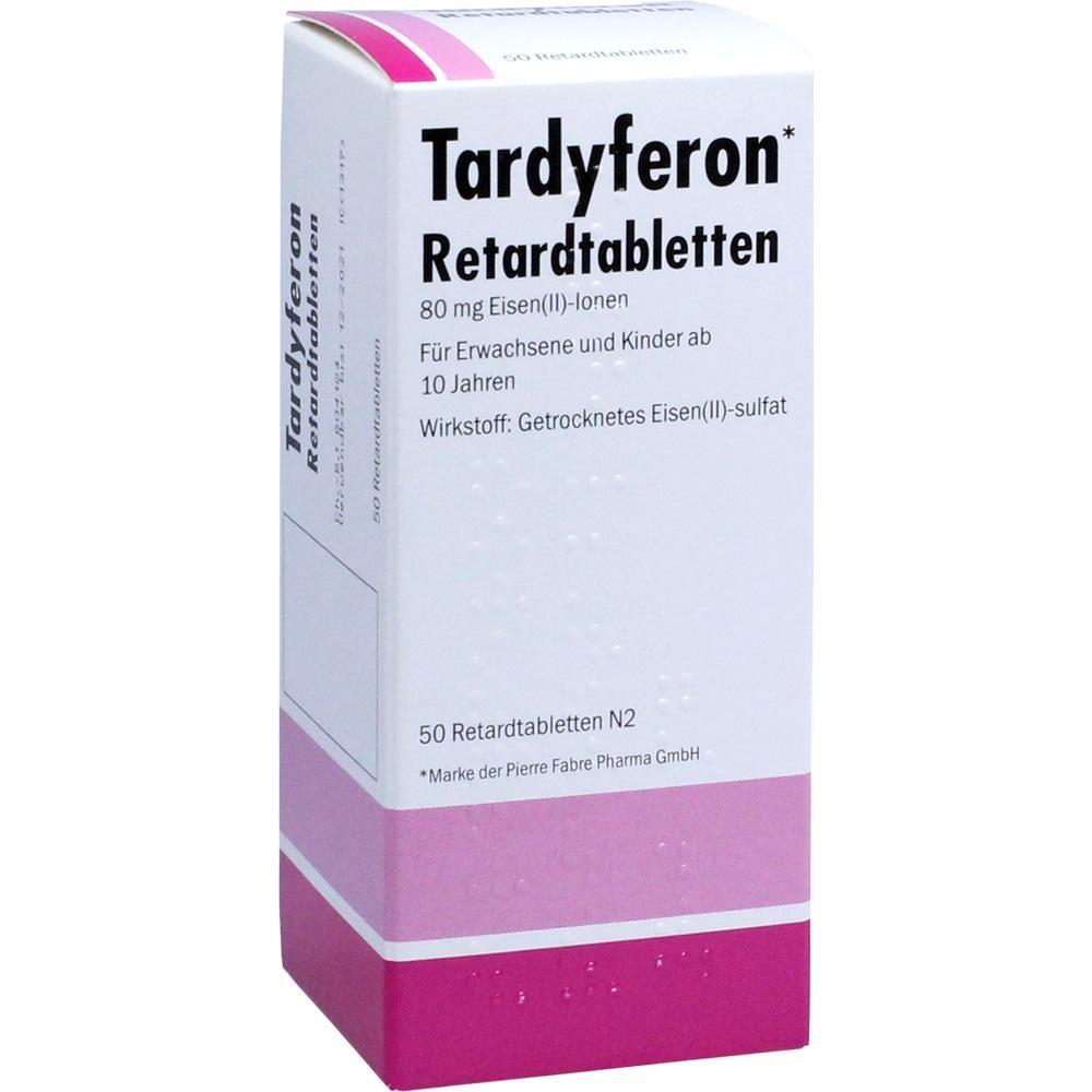 Eine Packung Tardyferon-Tabletten für Eisenmangel.