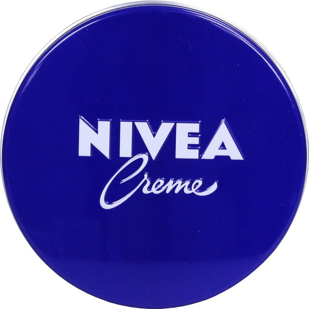 Blaue runde Dose mit der Aufschrift "Nivea Creme".