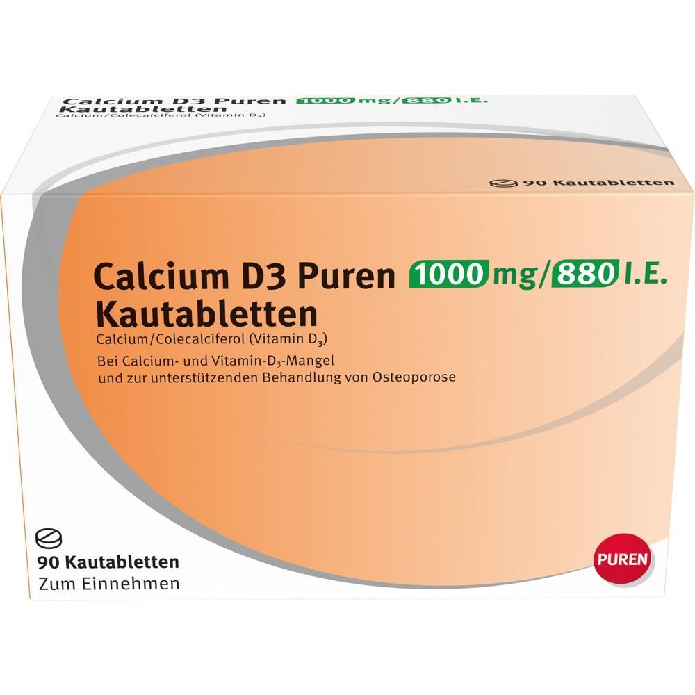 Packung mit Calcium D3 Kautabletten für Knochen und Vitamin-D-Unterstützung.