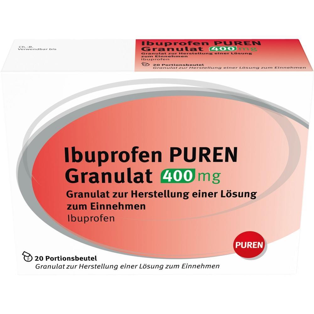 Eine Verpackung von Ibuprofen Granulat mit 400 mg für die Einnahme.