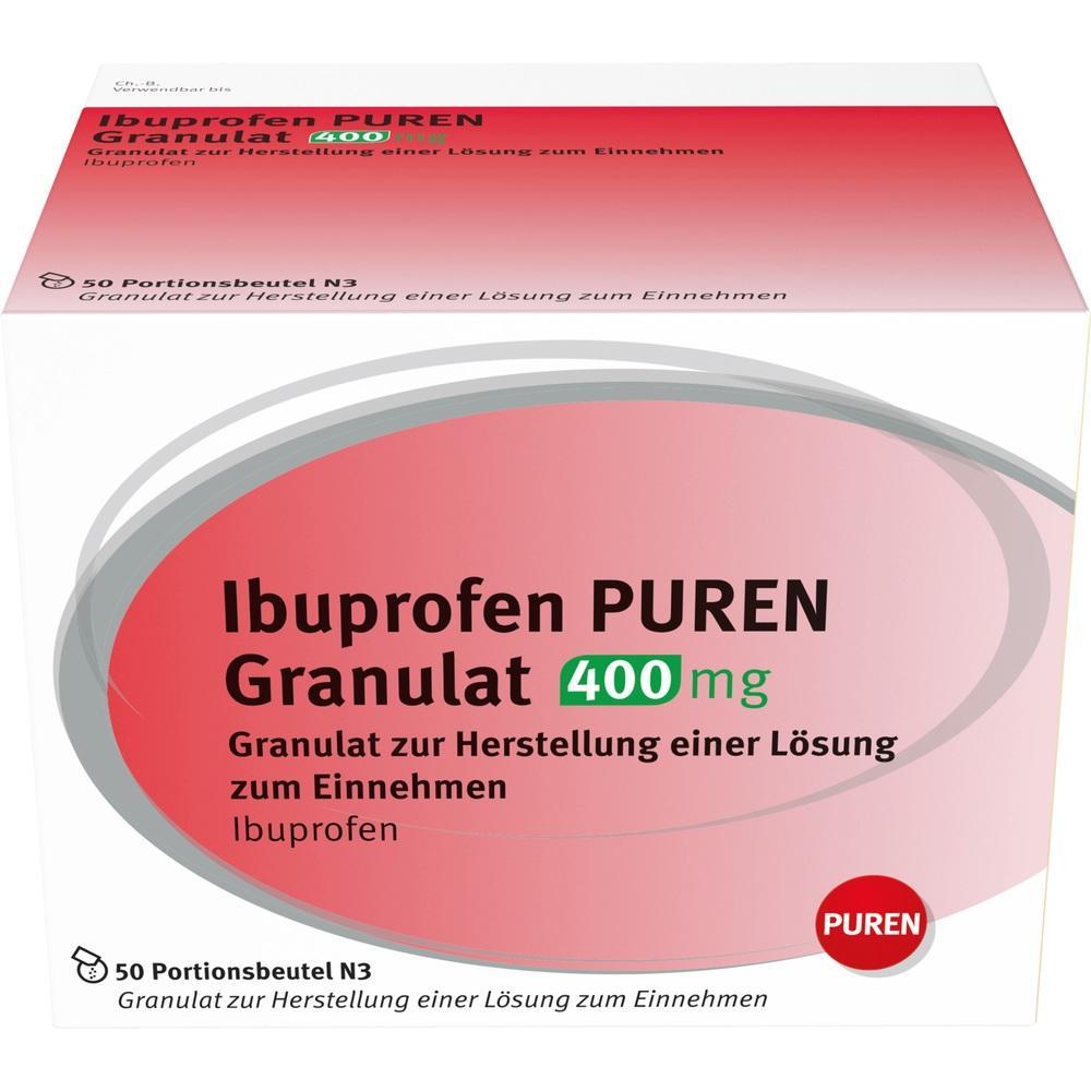 Weiße Schachtel mit Ibuprofen-Granulat 400 mg zur Herstellung einer Lösung.