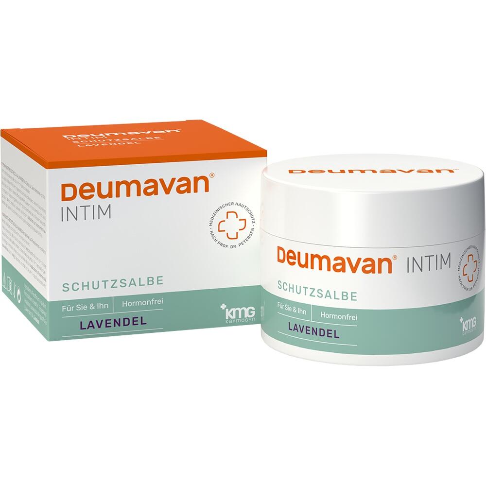 Eine Schutzsalbe und Schachtel von Deumavan mit Lavendelduft.