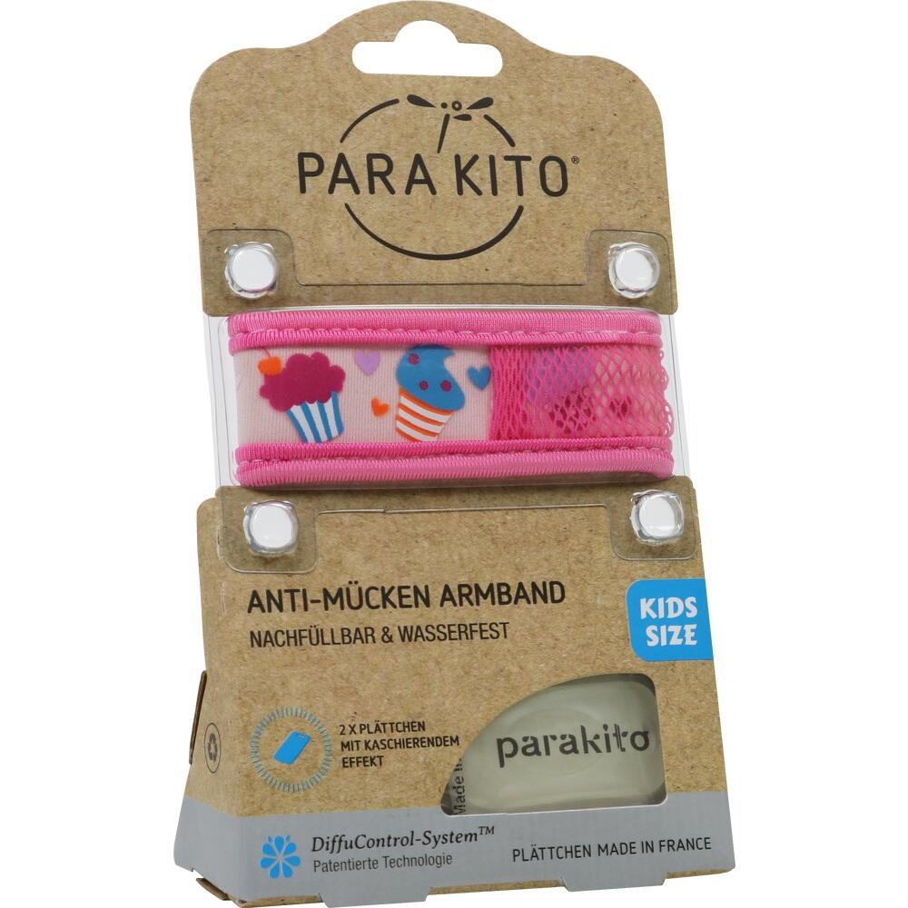 Rosa Anti-Mücken-Armband für Kinder mit Cupcake-Muster in Verpackung.