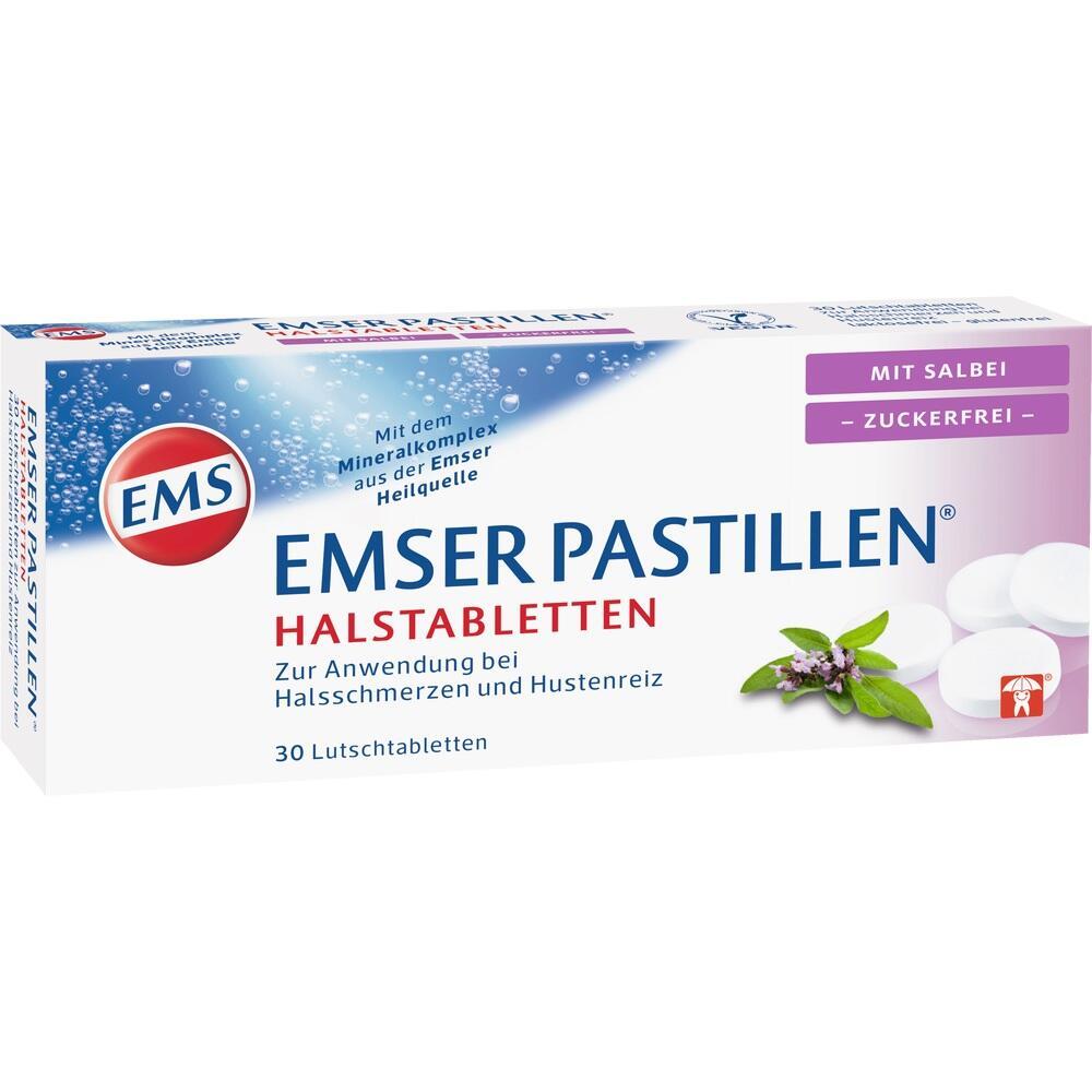 Verpackung von Emser Pastillen gegen Halsschmerzen, 30 Lutschtabletten.