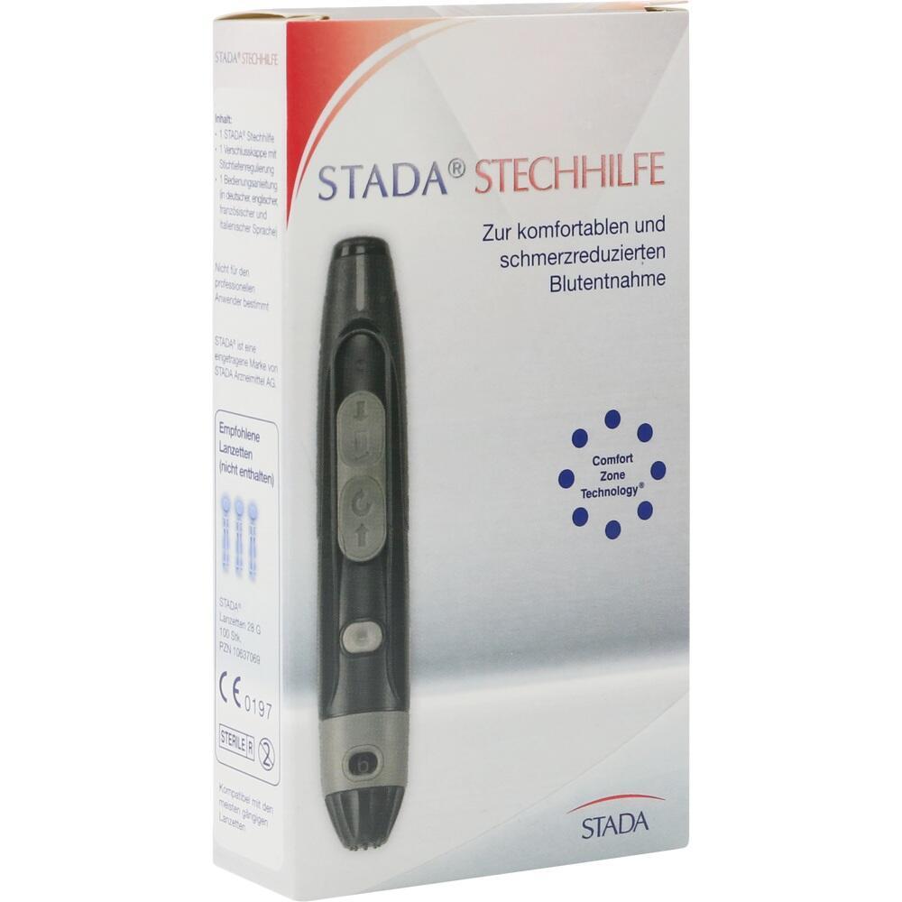 Verpackung einer Stechhilfe für schmerzreduzierte Blutentnahme von Stada.