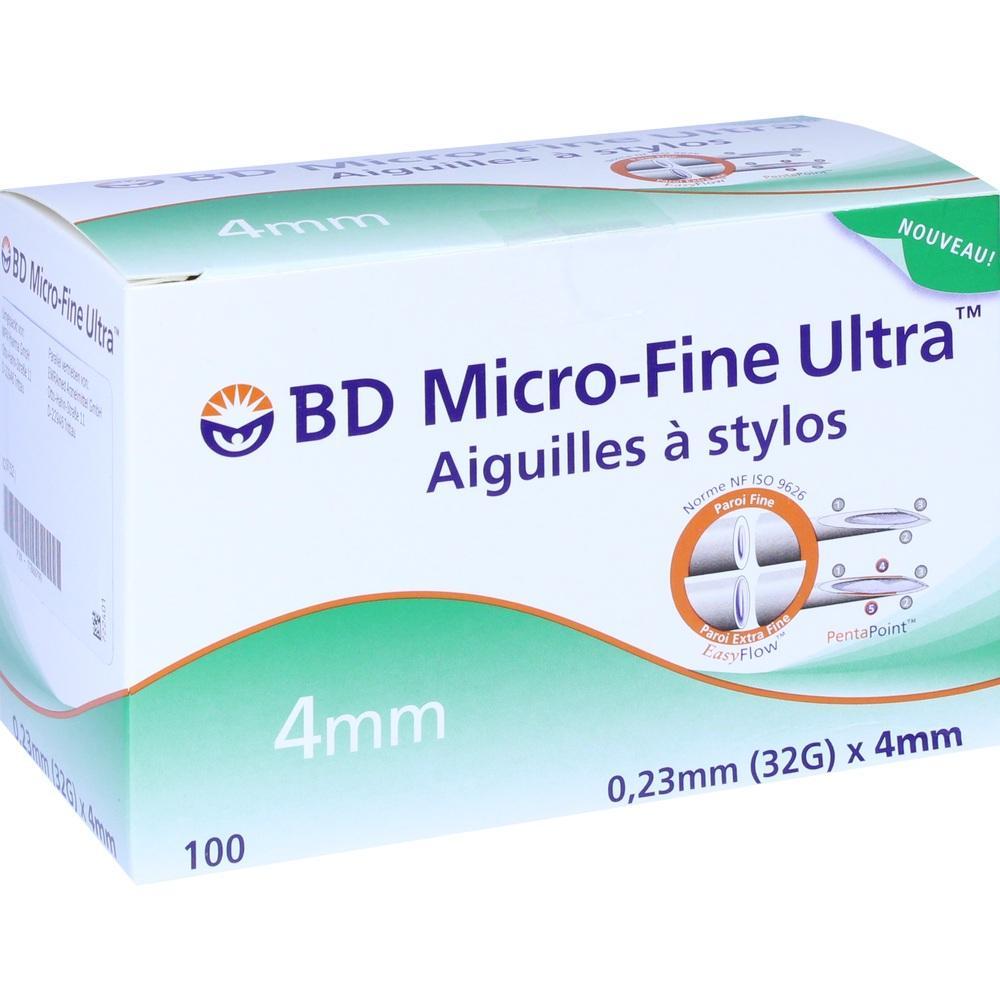 Wei&szlig;e Verpackung mit der Aufschrift "BD Micro-Fine Ultra", 4mm Nadeln f&uuml;r Stifte.