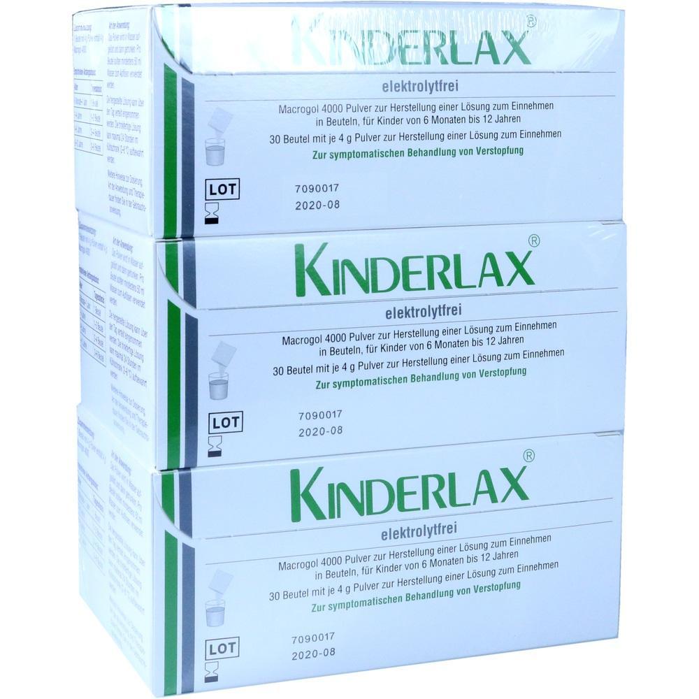Drei Packungen Kindermedizin zur Behandlung von Verstopfung.