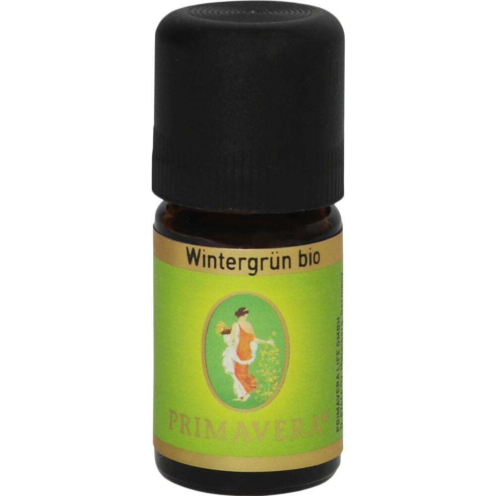 Braunes Fläschchen mit grünem Etikett, das "Wintergrün bio" zeigt.