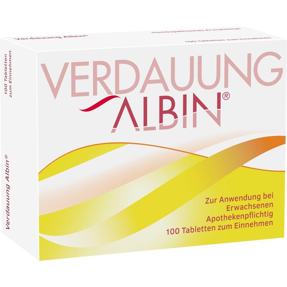Eine Verpackung von Verdauungstabletten für Erwachsene namens Albin.