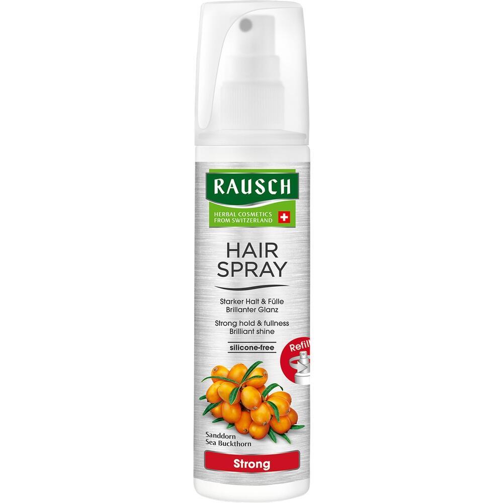 Ein Haarspray von Rausch mit Sanddorn-Abbildung auf der Flasche.