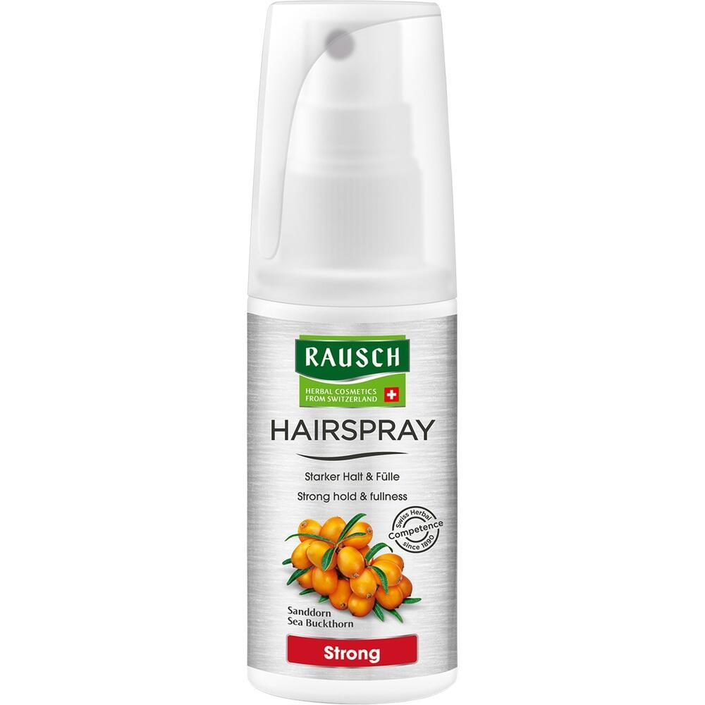 Weiße Haarspraydose mit orangefarbenen Sanddornbeeren auf dem Etikett.