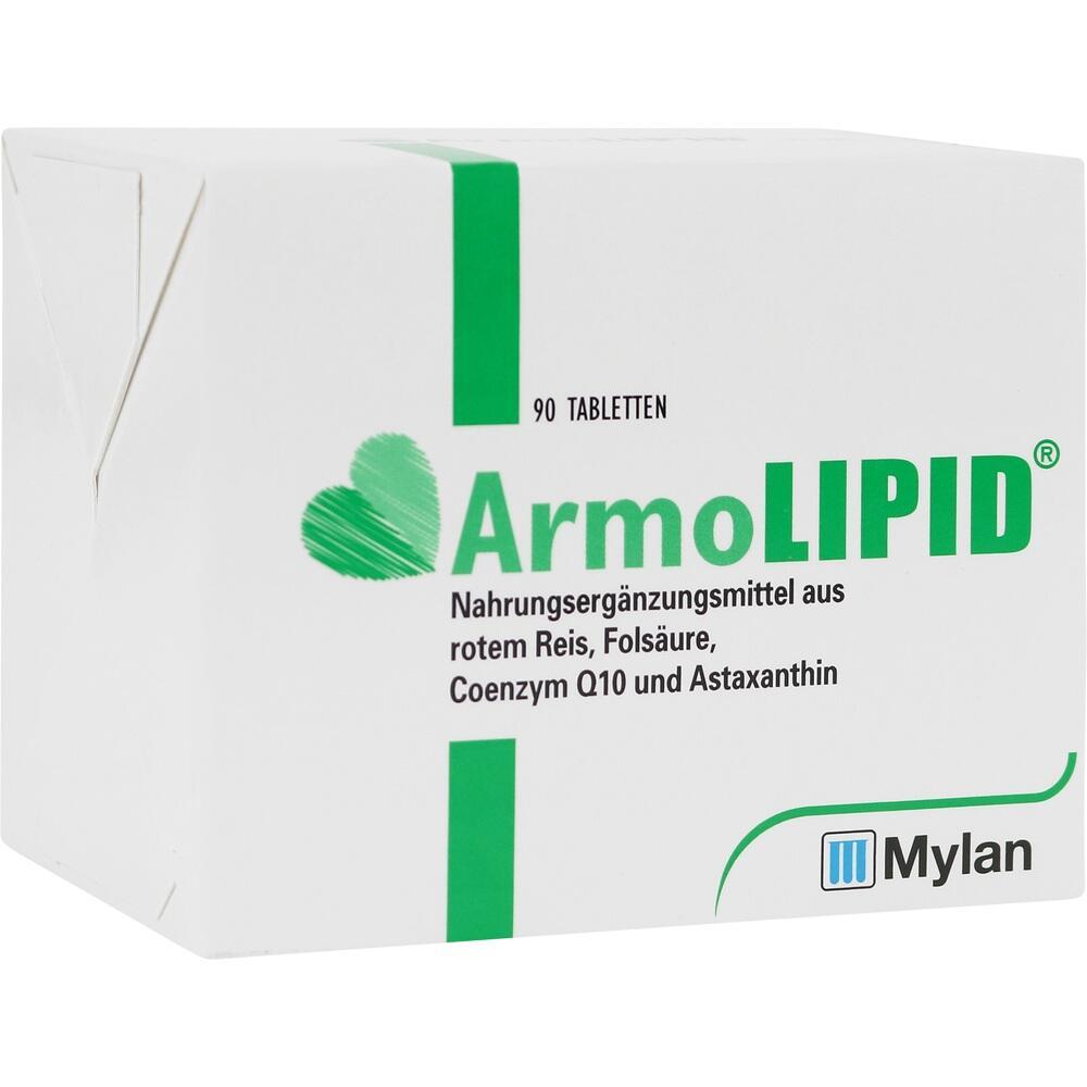 Eine weiße Packung ArmoLIPID mit 90 Tabletten als Nahrungsergänzungsmittel.