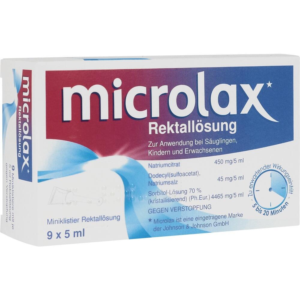 Verpackung der Microlax Rektall&ouml;sung gegen Verstopfung, geeignet f&uuml;r alle Altersgruppen.