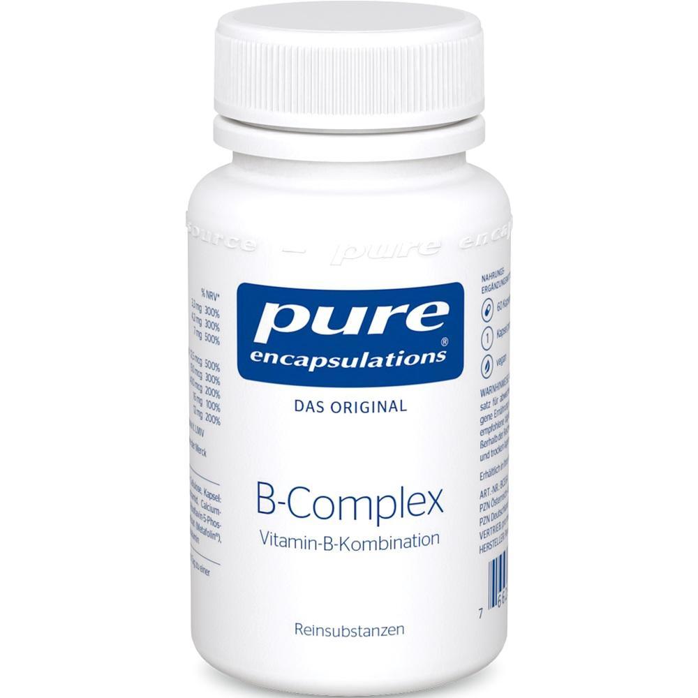 Weiße Vitaminflasche mit blauer Aufschrift "B-Complex Vitamin-B-Kombination".
