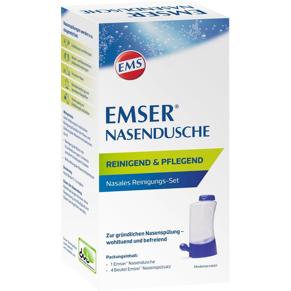 Eine Verpackung der Emser Nasendusche zur Reinigung und Pflege der Nase.