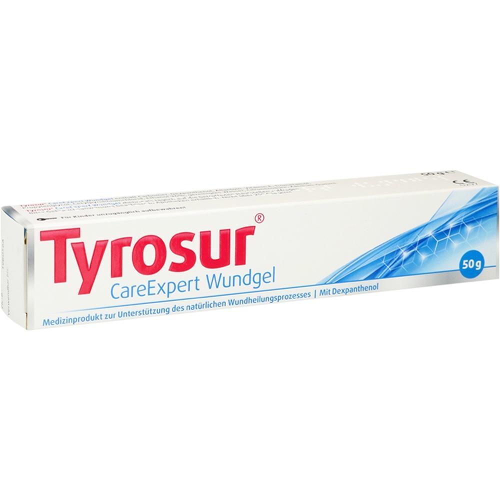 Weiße Verpackung eines Wundgels mit rotem Schriftzug "Tyrosur".