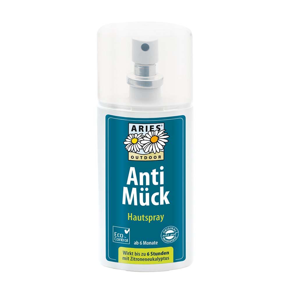 Eine Flasche Mückenspray mit Zitroneneukalyptus für die Haut.