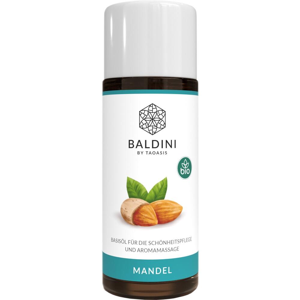 Braunes Fläschchen mit Mandelöl für Körperpflege und Massage.