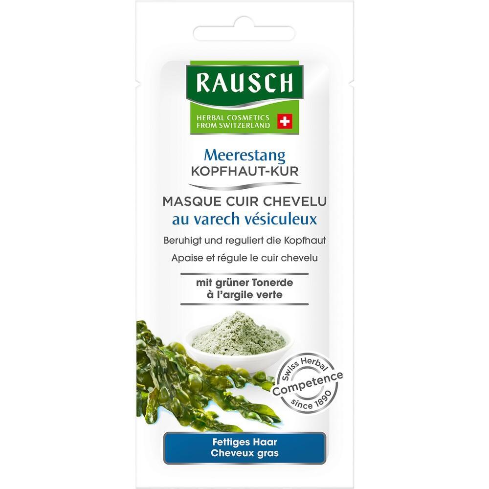 Eine Packung Rausch Meeresalgen-Kopfhautkur für fettiges Haar.