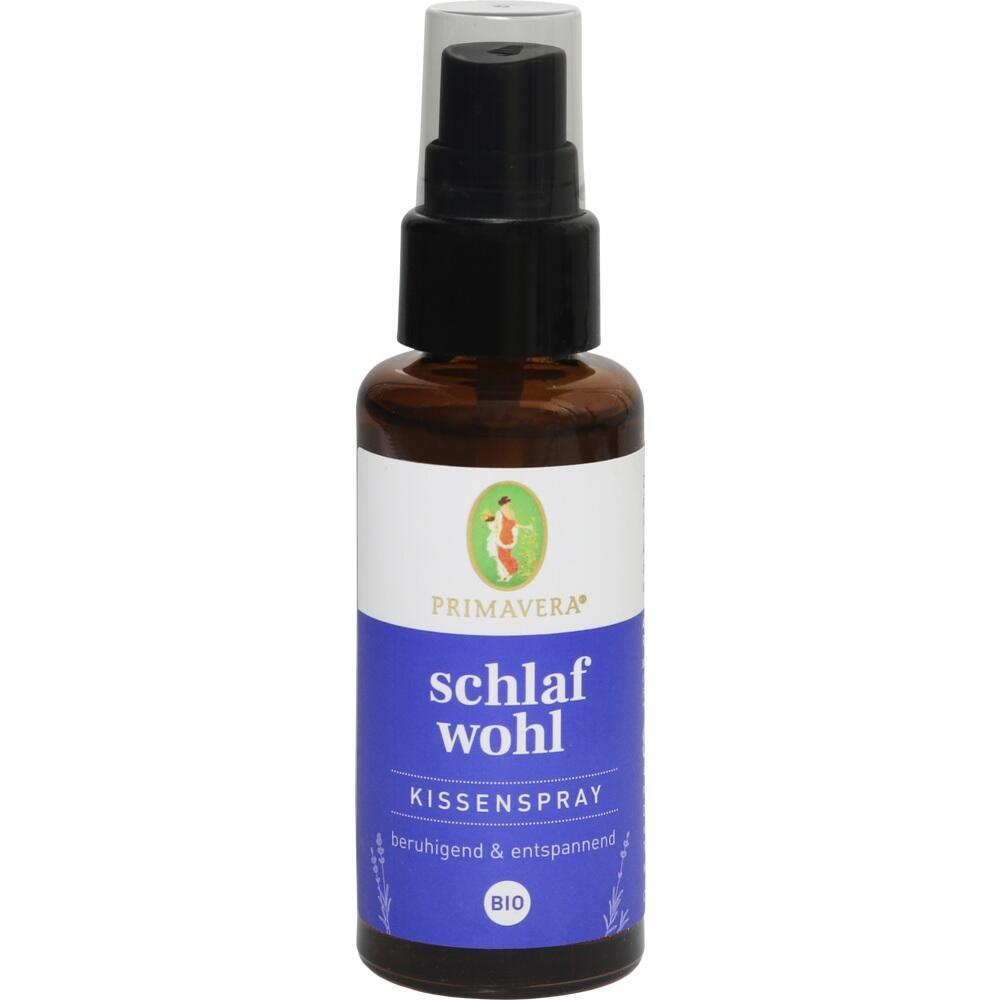Braune Sprayflasche mit Aufschrift "schlaf wohl Kissenspray", beruhigend und entspannend.