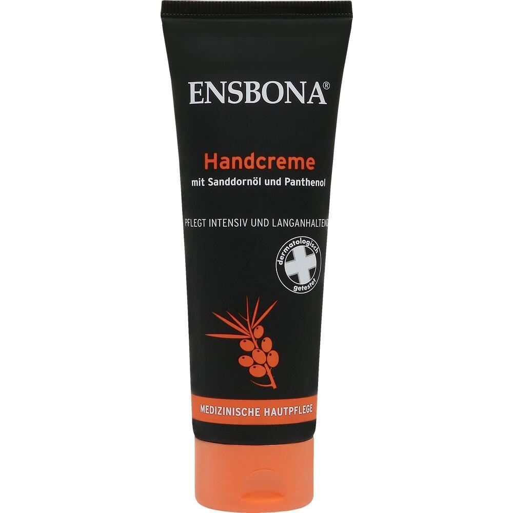 Schwarze Tube mit Handcreme, Sanddornöl und Panthenol.
