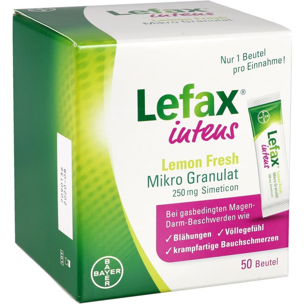 Packung Lefax intens Lemon Fresh gegen Blähungen und Bauchschmerzen.