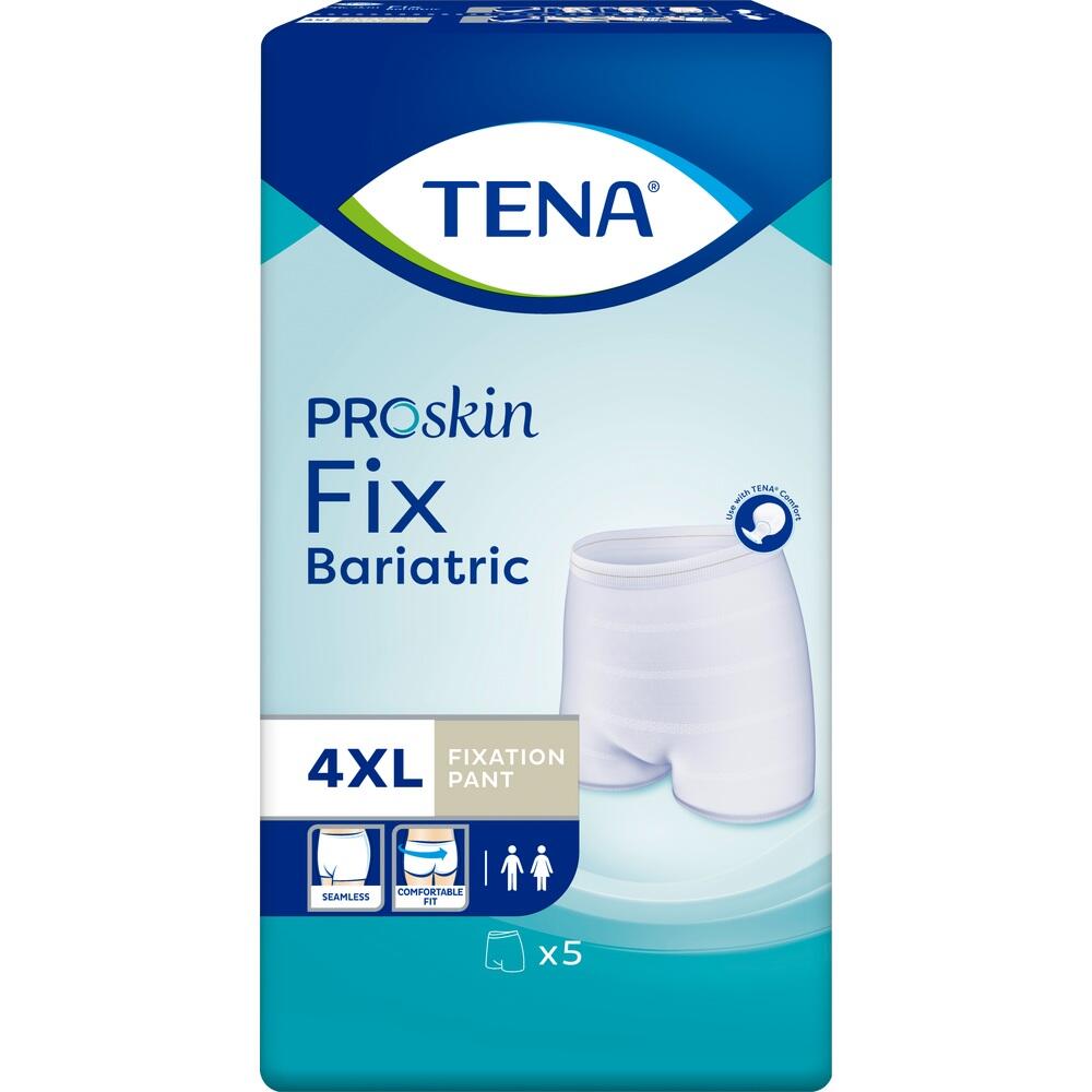 Verpackung von weißen TENA Fixierhosen in Größe 4XL.