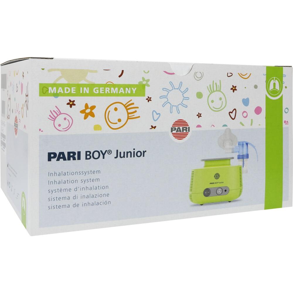 Die Verpackung zeigt ein Inhalationsgerät für Kinder namens PARI BOY Junior.