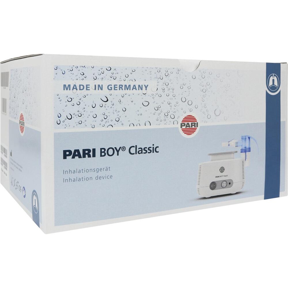 Ein weißer Karton mit einem Inhalationsgerät namens "PARI BOY Classic".