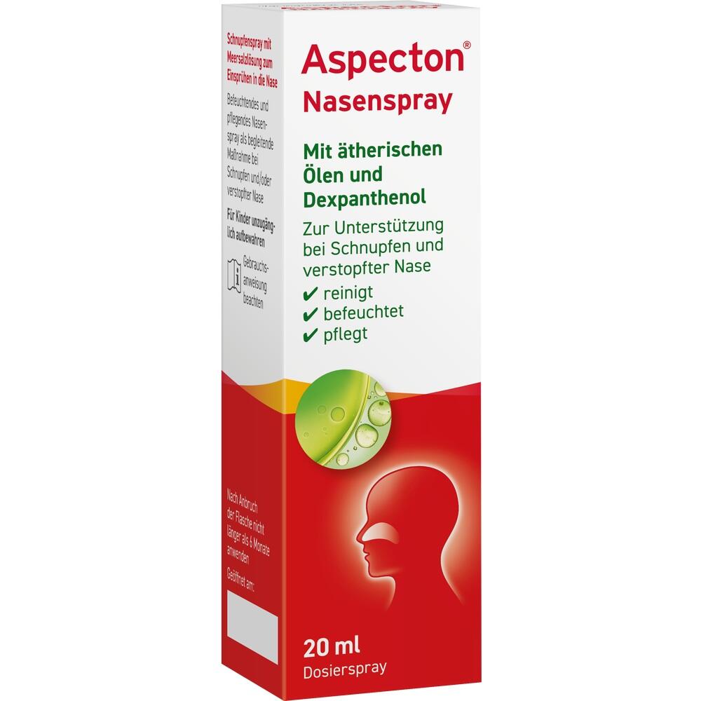Weiße Verpackung eines Nasensprays mit roter und gelber Schrift.