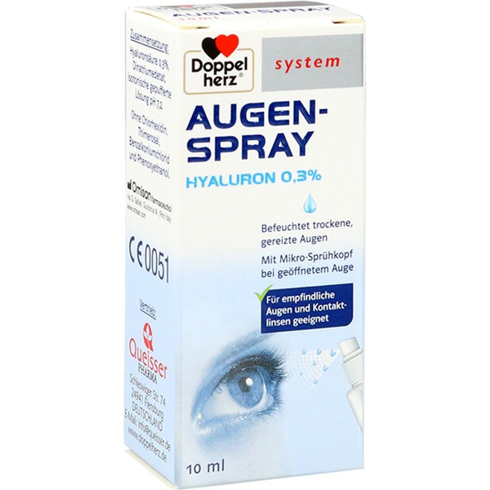 Verpackung eines Augensprays mit Hyaluron zur Befeuchtung der Augen.