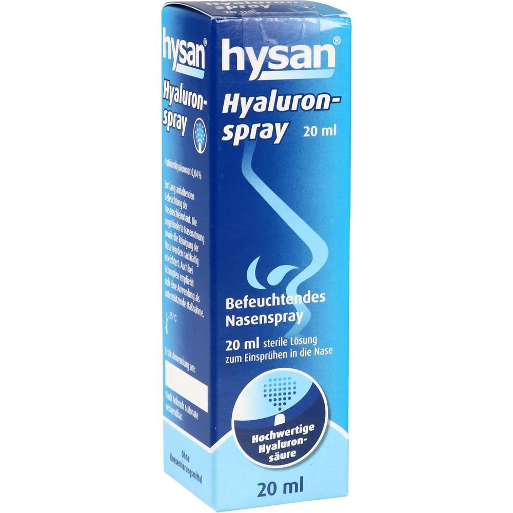 Blaue Verpackung eines feuchtigkeitsspendenden Nasensprays mit Hyaluronsäure.