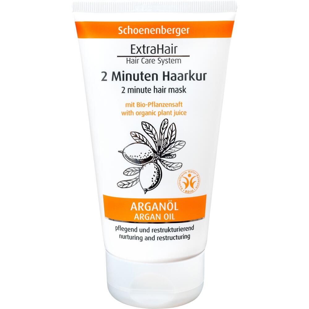 Eine Tube mit einer 2-Minuten-Haarkur aus Arganöl.