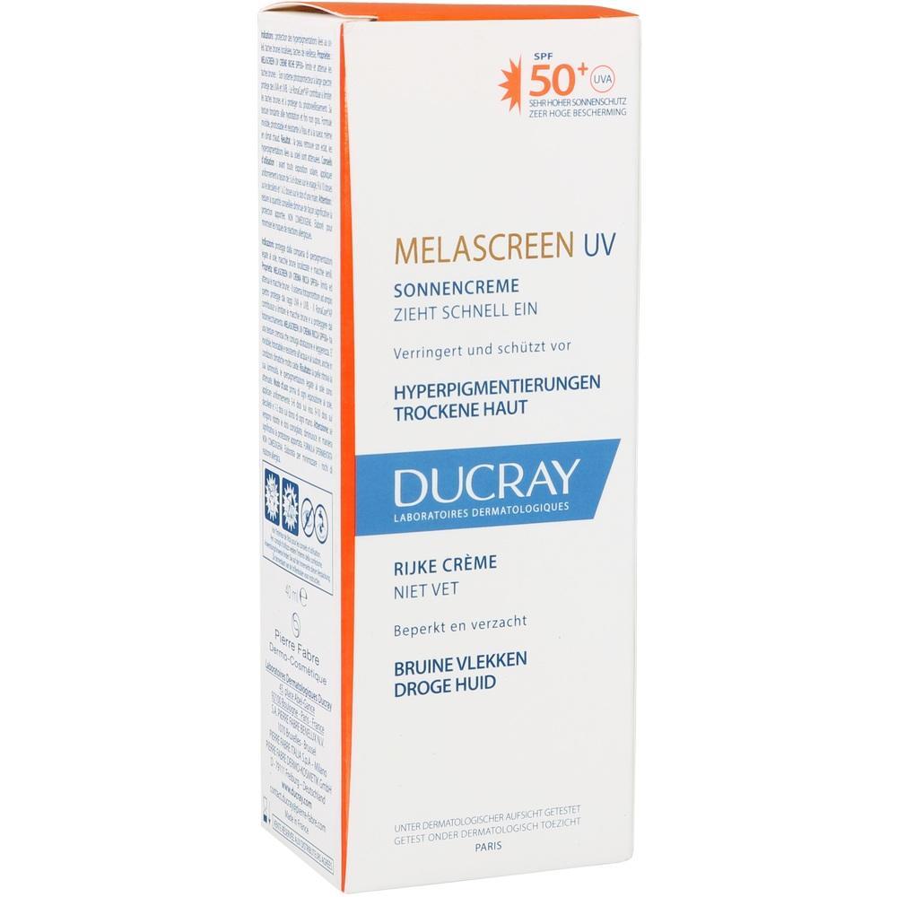 Wei&szlig;e Sonnencreme-Verpackung mit blauen und orangen Details und SPF 50+ Schutzfaktor.
