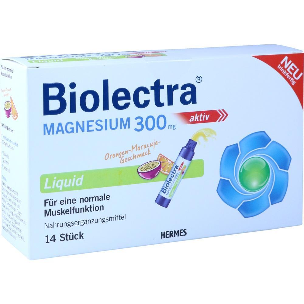Verpackung von Biolectra Magnesium 300 mg mit Orangengeschmack.
