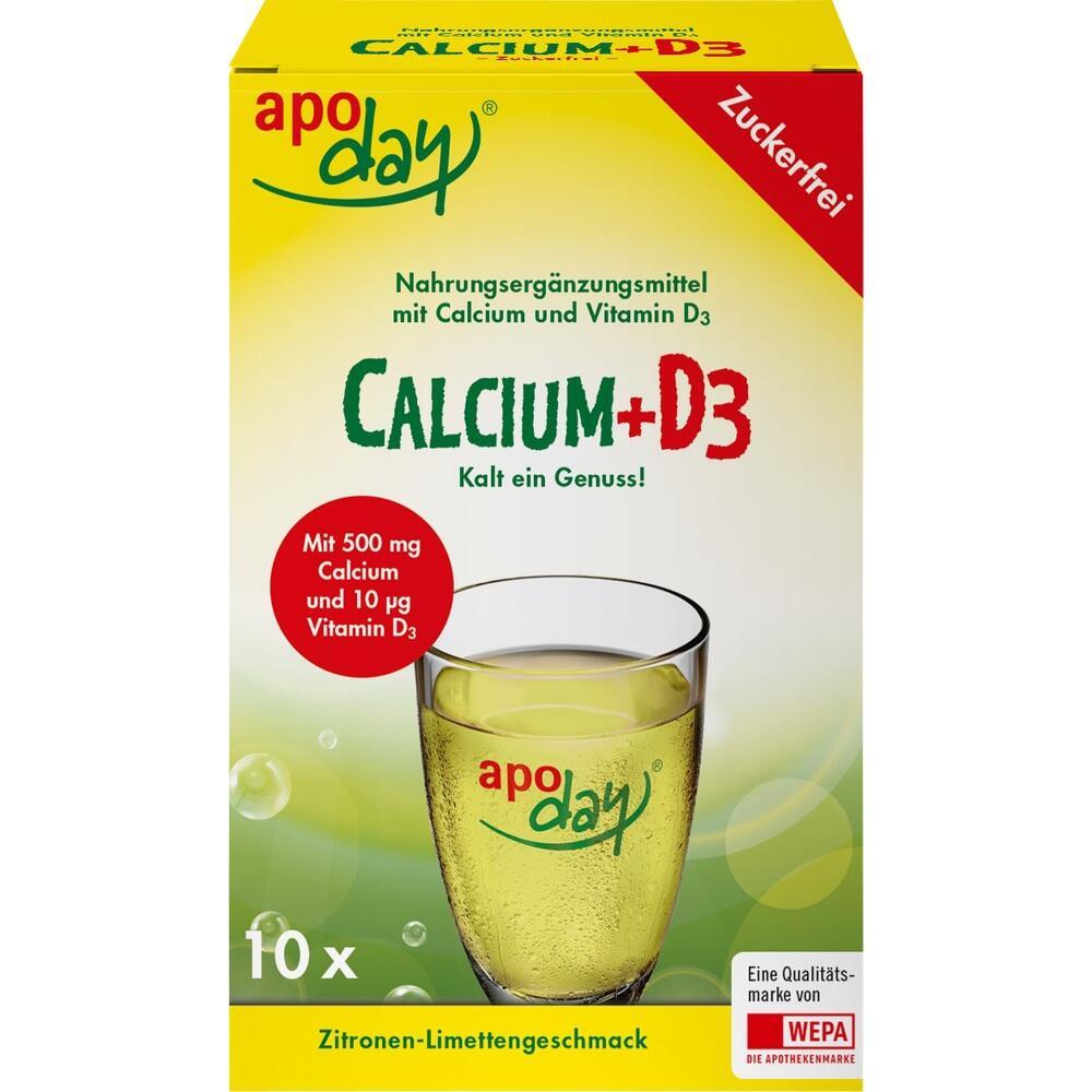 Verpackung mit Getränkepulver in Zitronen-Limettengeschmack und Calcium + D3.