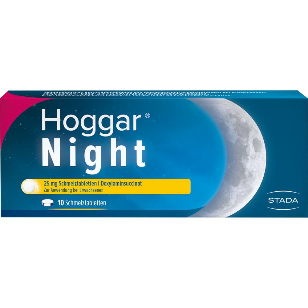 Verpackung einer Schlaftablette mit Mond und Stern auf blauem Hintergrund.