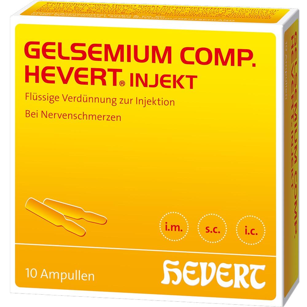 Gelbes Medikamentenpaket f&uuml;r Injektionen bei Nervenschmerzen, enth&auml;lt 10 Ampullen.