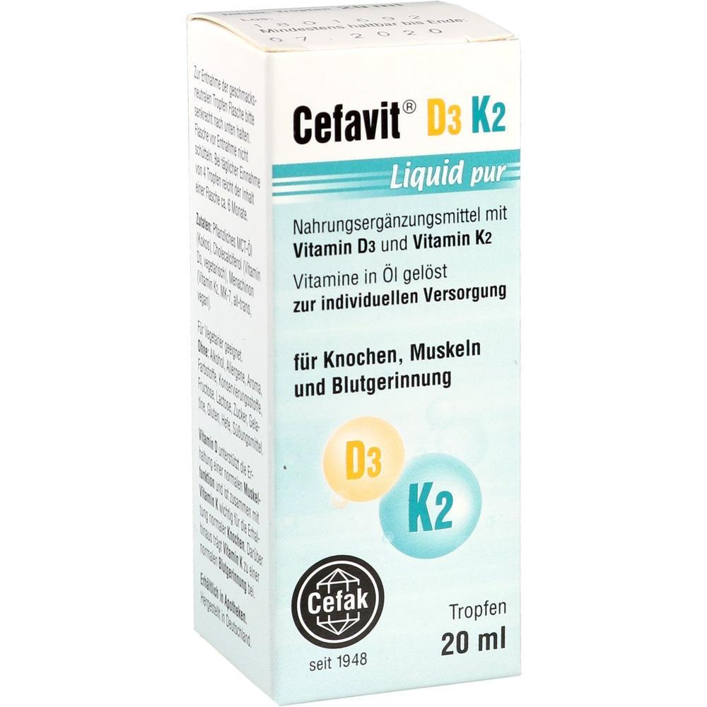 Verpackung von Nahrungserg&auml;nzungsmittel mit Vitamin D3 und K2, 20 ml, f&uuml;r Knochen und Muskeln.