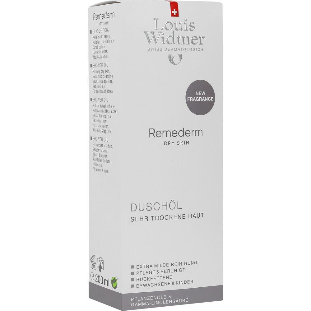 Wei&szlig;e Verpackung von Louis Widmer Dusch&ouml;l f&uuml;r sehr trockene Haut, 200 ml.