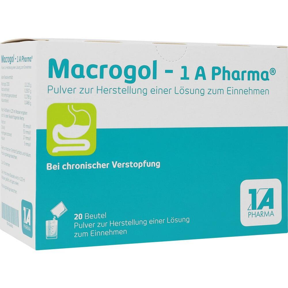 Verpackung von Macrogol-Pulver zur Linderung chronischer Verstopfung.